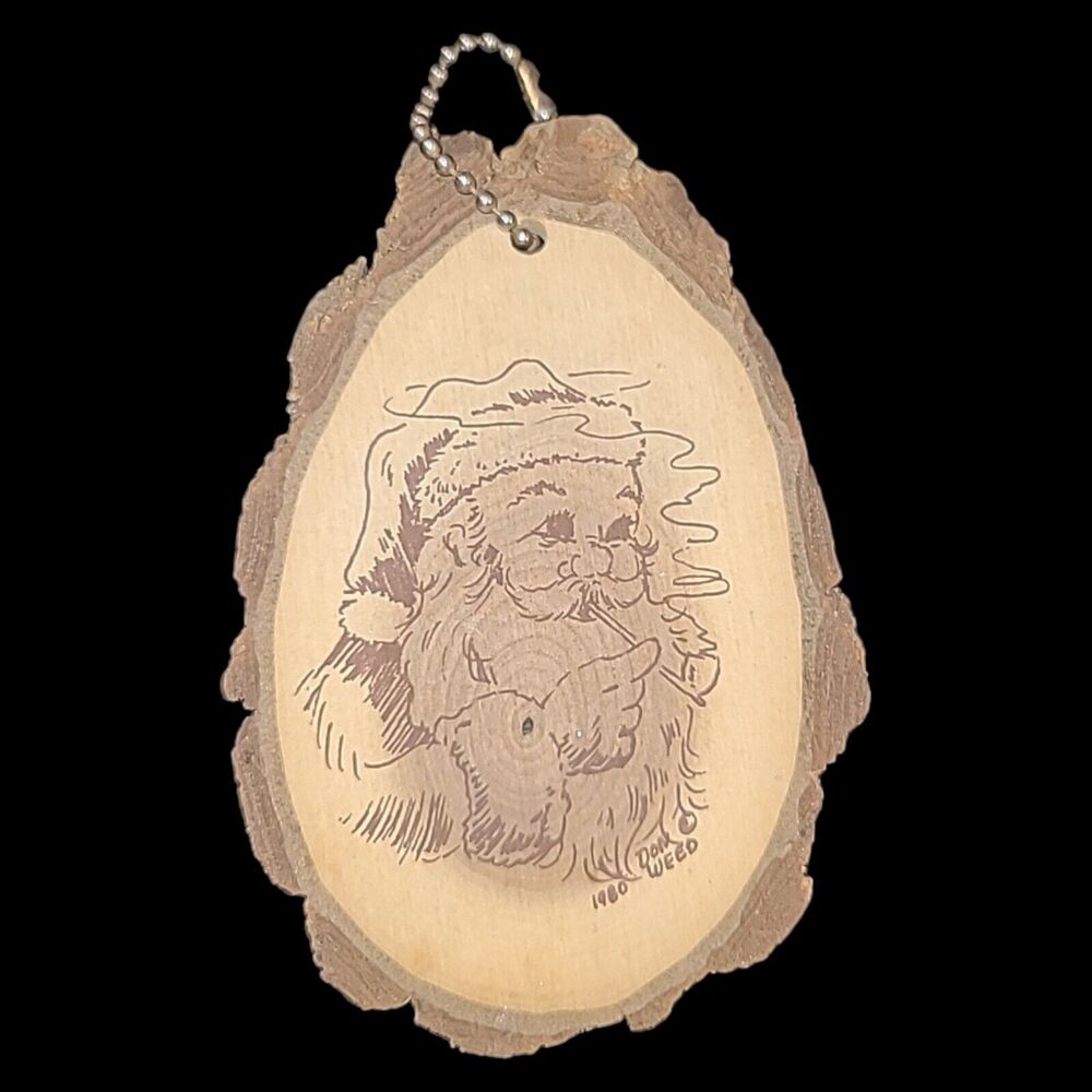 Rare Folk Artist Don Weed Signed Santa Smoking Wood Burned Christmas Decor 1980 - Picture 8 of 10